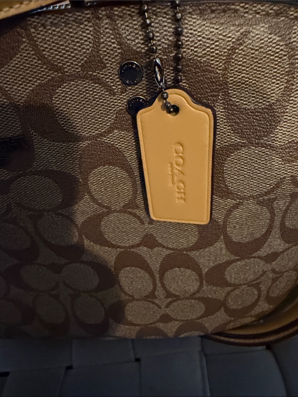 Coach Brown Signature Satchel with Yellow Trim - Picture 5 of 5